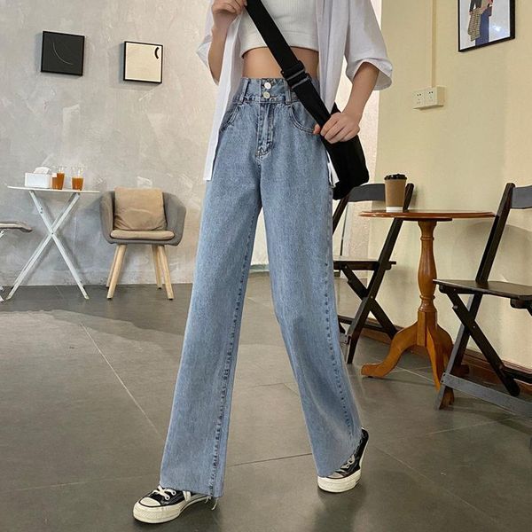 

women's jeans woman pants summer high waist for women straight loose trousers pantalones vaqueros mujer, Blue