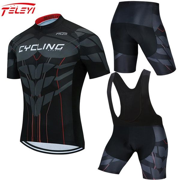 

racing sets teleyi 2021 pro team men cycling clothing road bike wear clothes quick dry men's jersey set ciclismo, Black;blue