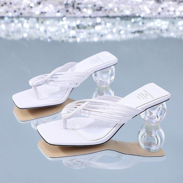 

sandals summer women square toe slippers flip flop ladies fashion high heels pu leather women's casual shoe female footwear2021, Black