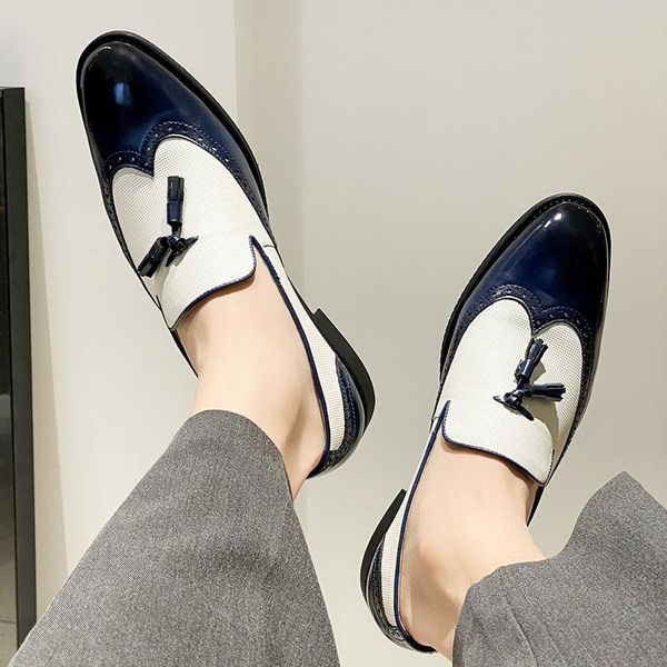 

dress shoes yomior spring summer fashion men casual formal loafers vintage tassel slip-on white blue business wedding oxfords, Black