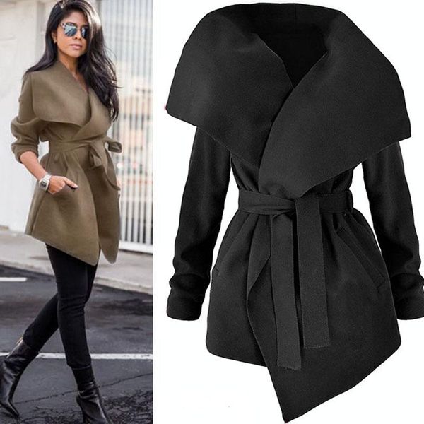 

women's wool & blends 2021 coat oversized woolen jacket spring and autumn fashion ladies soft long elegant girl chic, Black