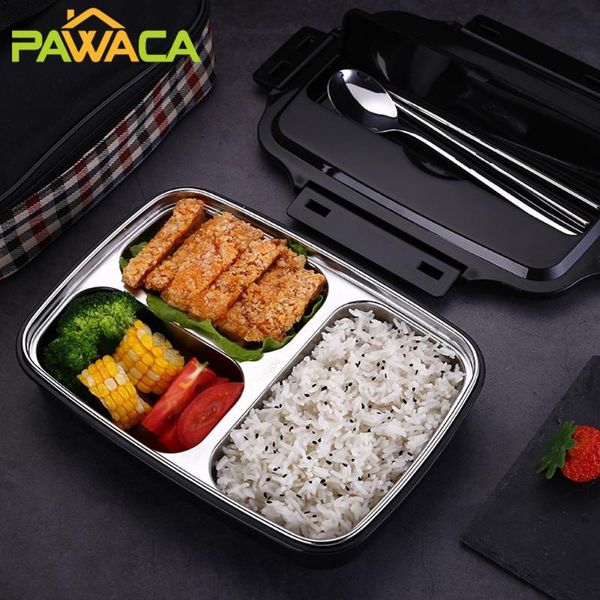 

portable compartments lunch box stainless steel bento container student dinner boxes with spoon chopsticks tableware dinnerware sets