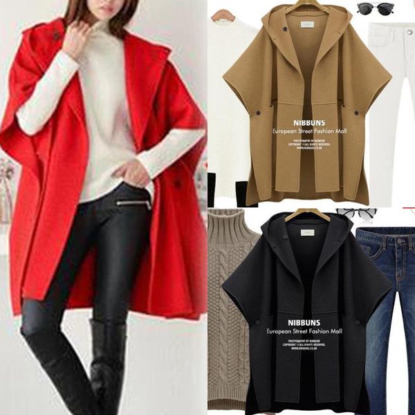 

women's hoodies & sweatshirts european and american tide cloak woolen coat autumn winter clothes hooded long hoodie, Black