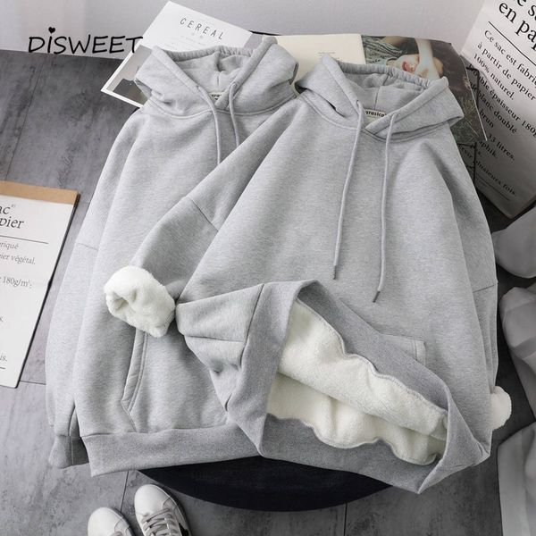 

sweatshirts solid thicken woman simple long sleeve hooded loose sweatshirts ladies autumn winter warm slim hoodies women's, Black