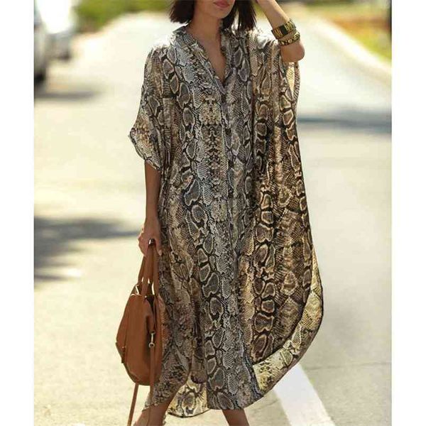 Cover-Ups Kaftan Beach Imprimir Snakeskin Swimsuit Cobertura Acima Kimono Plage Robe Femme Vestido Longo Sarong Wear 210629