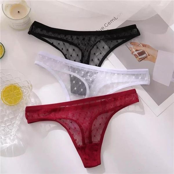 

women's panties finetoo g-string thong lace low-waist female underpants mesh perspective briefs lingerie -xl, Black;pink