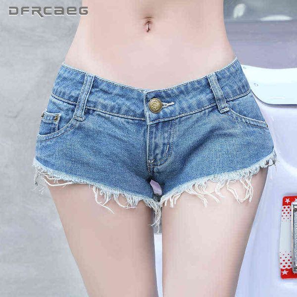 

blue vintage women's denim shorts summer 2021 low waist nightclub short jeans with burrs y220311, White;black
