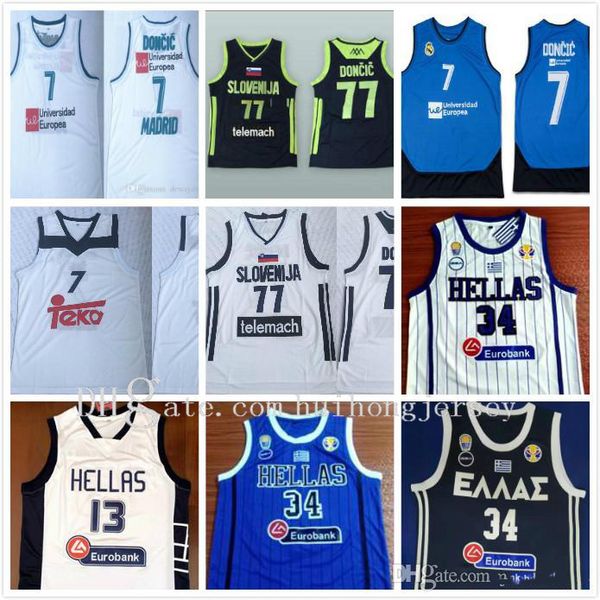 

2020 slovenia 77 doncic luka #7 slovenija real madrid euroleague giannis antetokounmpo g. #34 greece national hellas basketball jerseys, Black