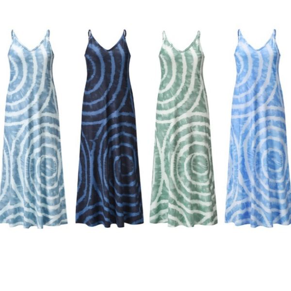 

v-neck suspender sleeveless long skirt european and american bohemian printed sleeveless dress, White