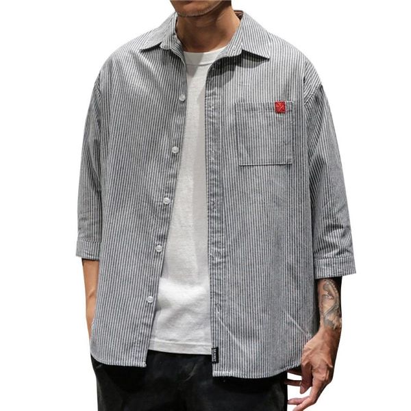 

men's shirt style retro turn-down collar short sleeve comfortable stripe summer shirts men camisa masculina casual, White;black