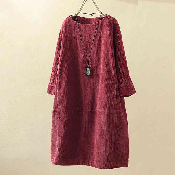 

dresses women elegant o-neck cotton linen autumn casual pockets solid es female fashion long sleeves plus size vestidos oaa6 2q2y, Black;gray