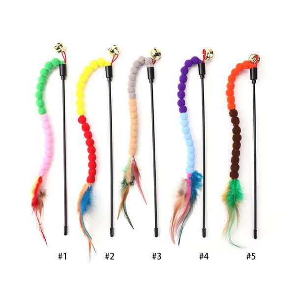 

funny cat teasing stick colorful pompom feather wand kitten teaser rod interactive toys pet supplies