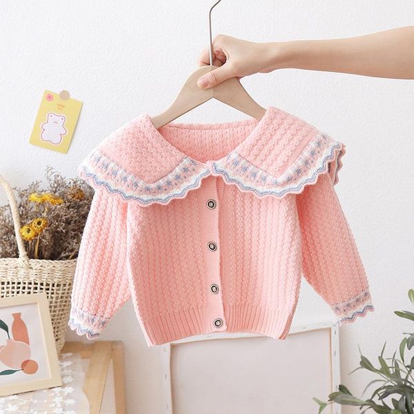 

pullover baby girls sweater 2021 autumn winter children cardigan coats kids knitted flowers princess clothing cute, Blue