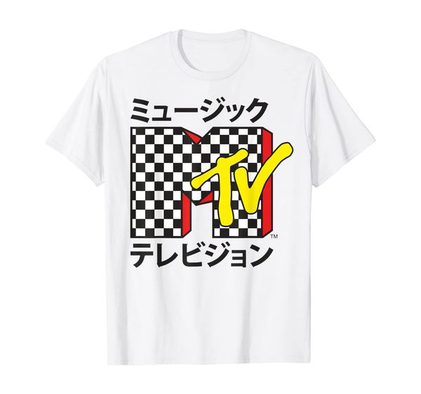 

japanese kanji mtv logo with checkerboard t-shirt, White;black