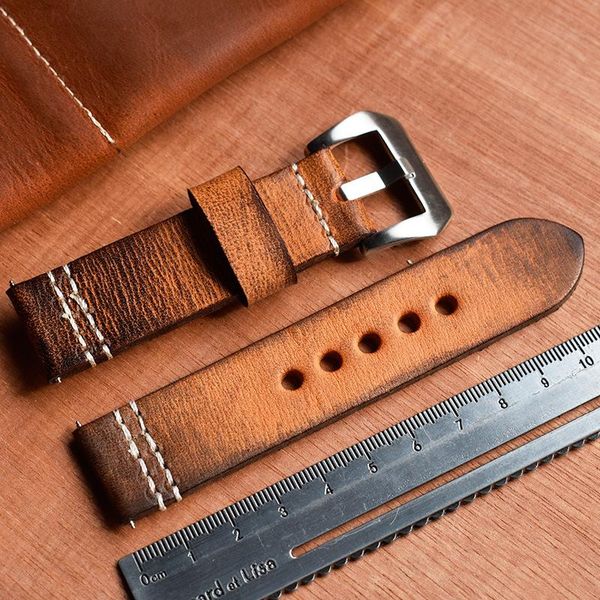 

watch bands handmade 20mm 22mm 24mm italian brown vintage genuine leather band strap men watchband for pam, Black;brown