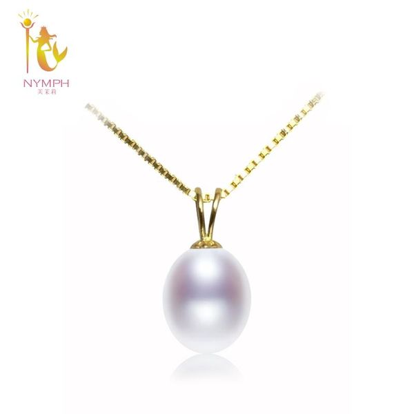 

lockets nymph 18k yellow gold pearl necklace pendant natural freshwater 9-10mm drop jewelry wedding party for women girl d227, Silver