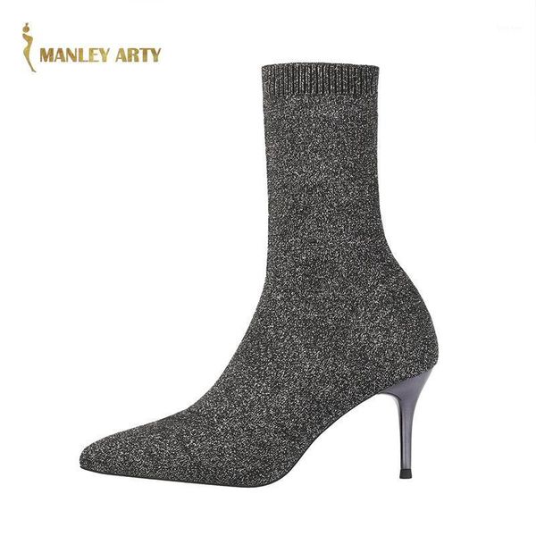 

boots autumn winter pointed toe socks women casual party knitted stiletto fashion all-match high heel 20211, Black