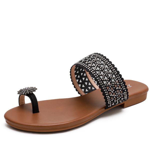 

flat fashion slippers, fashionable and luxurious designer rhinestone decoration, soft comfortable fabric, new women's sandals, beauty., Black