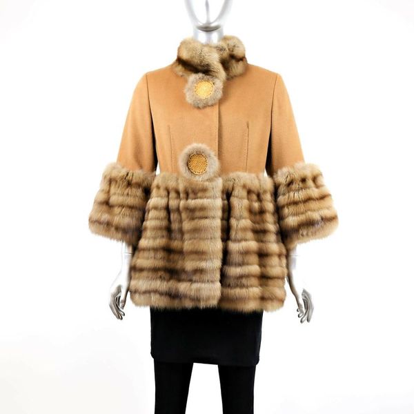 

women's fur & faux arlenesain cashmere coat with sable, Black