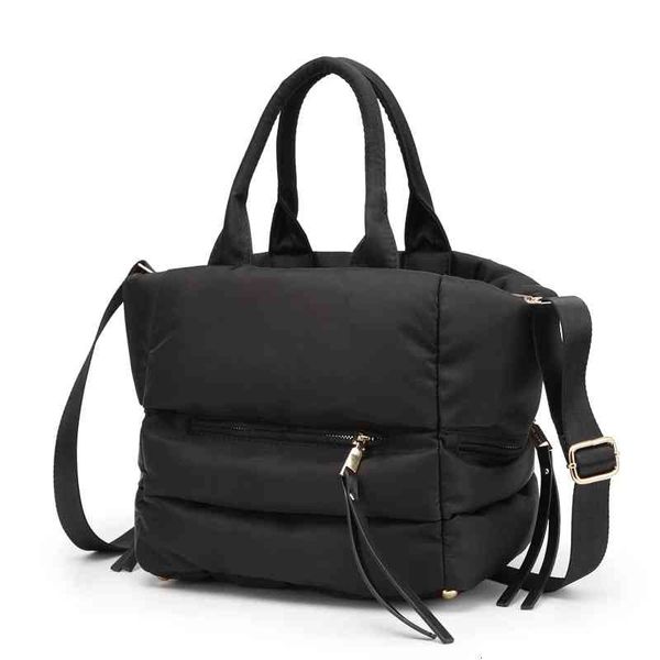 

evening bags black casual soft shoulder for women winter space cotton travel down feather padded lady crossbody tote handbag gif3