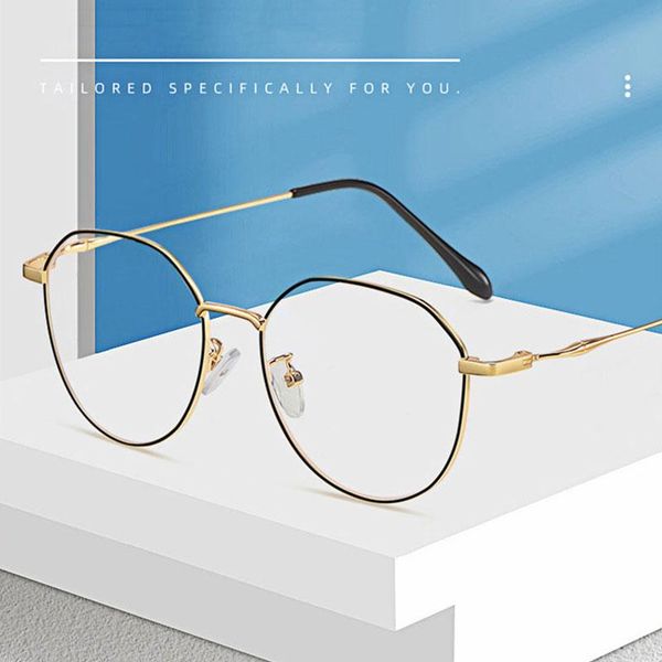 

fashion sunglasses frames retro polygon metal frame glasses for man and woman fashional anti-blue light optical eyewears, Black