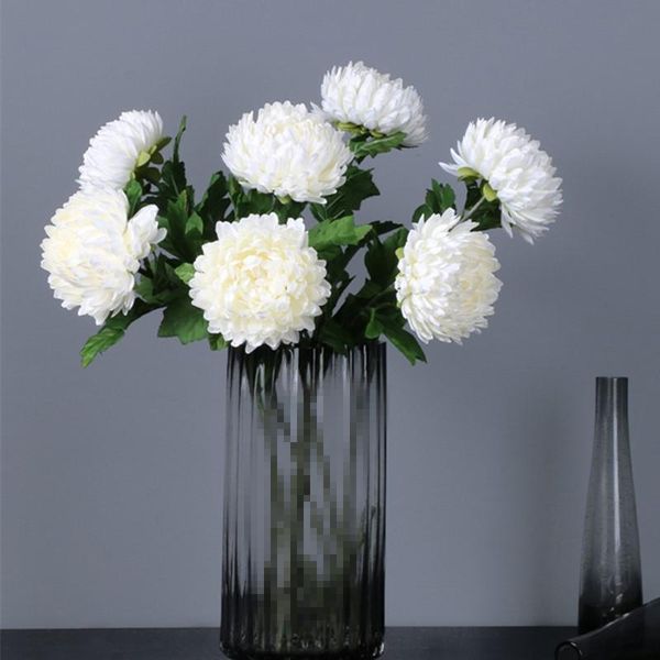 

decorative flowers & wreaths large marigolds chrysanthemum with leaves white artificial silk room table decor wedding flores