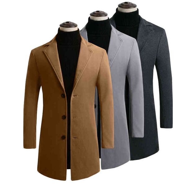 

men's long wool solid color fashion casual et large m-5xl men's coat, Black