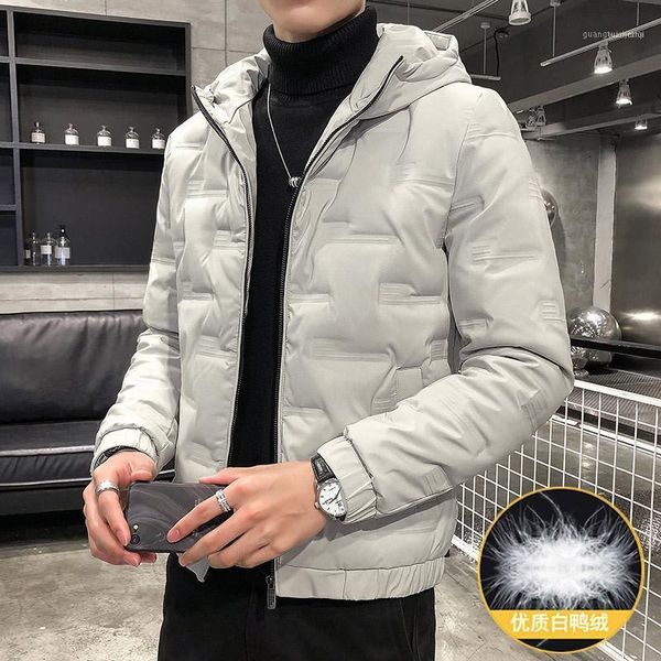 

down jacket men's white trendy short winter hooded fashion lightweight coat1, Black
