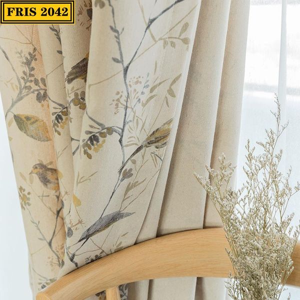 

bird branch retro chinese cotton linen curtain cloth printed shading finished curtains for living dining room bedroom & drapes