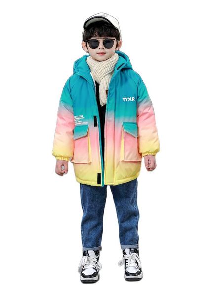 

boys padded winter jacket 2021 new winter childrens down big kids plus velvet coat fashion 3-14tcasual gradient color, Blue;gray