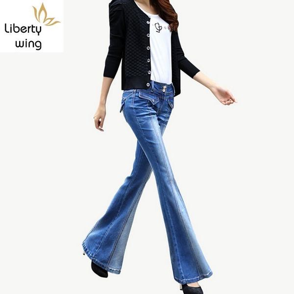 

women's jeans spring fashion low waist bell bottoms wide leg trousers long pants size 26 27 28 29 30 32, Blue