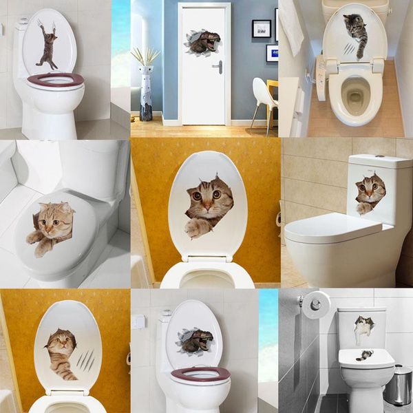

wall stickers 1pcs cat vivid 3d smashed switch sticker bathroom toilet kicthen decorative decals funny animals decor poster pvc mural art