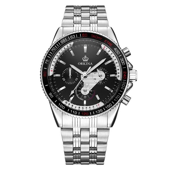 

wristwatches mg.orkina male sport watches stainless steel band japan quartz movement relojes chronograph dial luminous hands men's wris, Slivery;brown