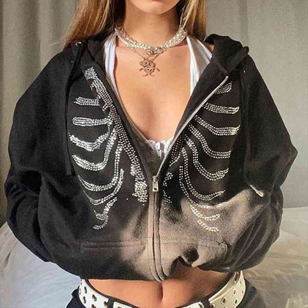 

women punk streetwear hoodies y2k zip up casual sweatshirt female gothic oversized long sleeve black sweatshirts harajuku top