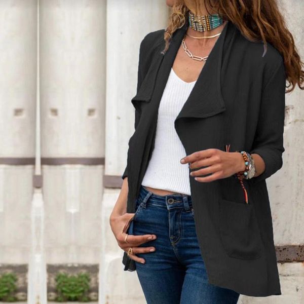 

women's jackets for women 2021 autumn casual long sleeve jacket solid turn down collar coat with pocket outerwear chaqueta mujer s-3xl, Black;brown
