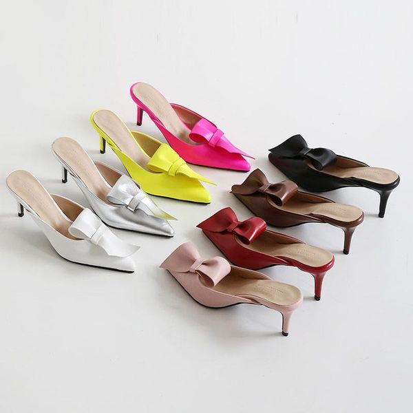 

dress shoes pointed high-heeled bow slippers women wear baotou half in summer 2021 thin heel lazy sandals women's, Black
