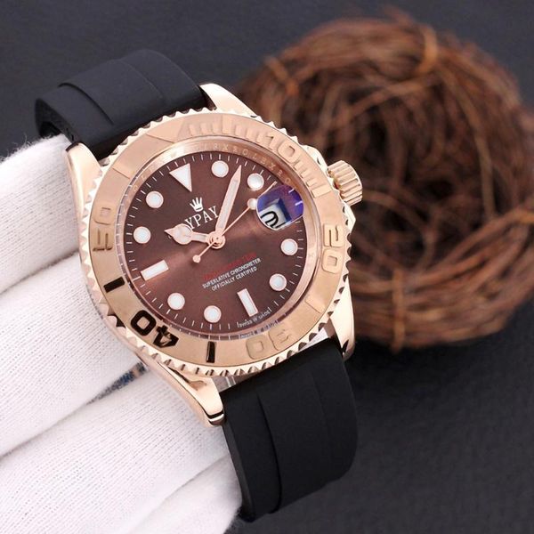 

wristwatches rxl05 men's watch ceramic bezel multicolor dial rubber stainless steel sapphire automatic mechanical, Slivery;brown