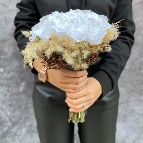 

bridal veils wedding bouquet artificial white rose bride flower, Black