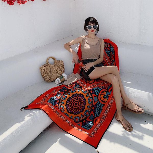 

fashion women's temperament wild holiday summer shawl comfortable soft outdoor print fame style long big sun scarf scarves, Blue;gray