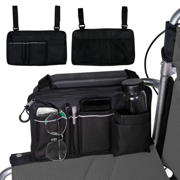 

storage bags wheelchair armrest side bag portable pocket attachments with cup holder accessory basket provides hands wheelc