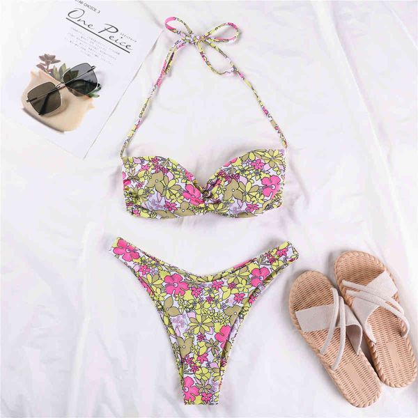 

2021 new design chic floral chest knot bikini women micro swimwear female swimsuit bikinis set swimming bathing suits btb