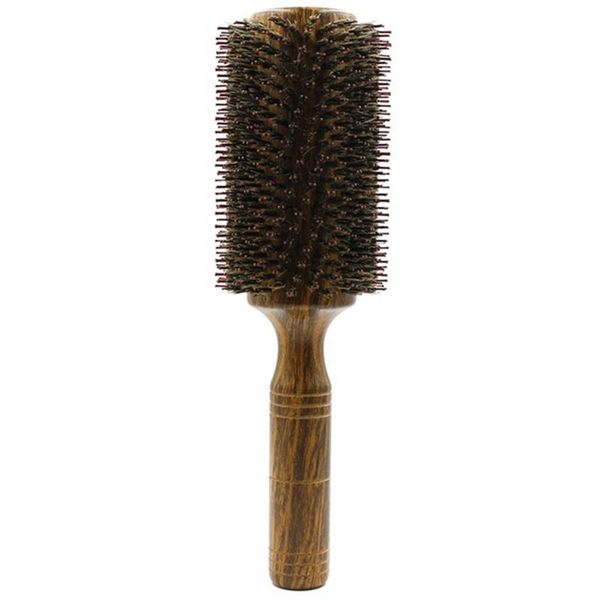 

hair brushes wild boar bristle wooden round brush long styling comb curly and straight, Silver
