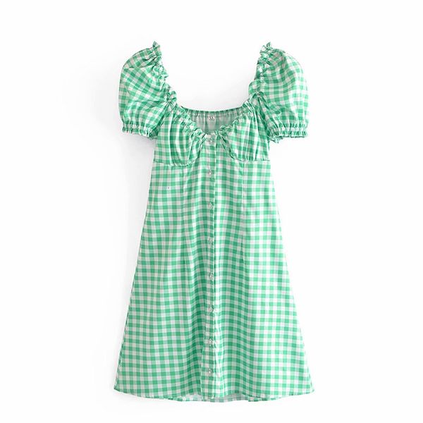 

casual dresses sweet women square collar a-line 2021 summer fashion ladies college style cute female plaid mini 6lsh, Black;gray