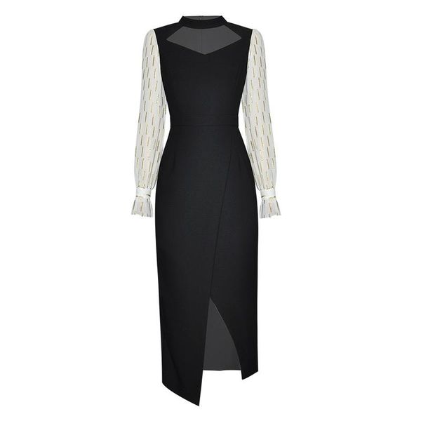 

ladies fashion clothing cut out halter neck long sleeves high slit asymmetric tight woman ceremony dresses casual, Black;gray