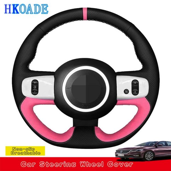 

steering wheel covers diy hand-stitched black artificial leather car cover for twingo 3 2014 2021