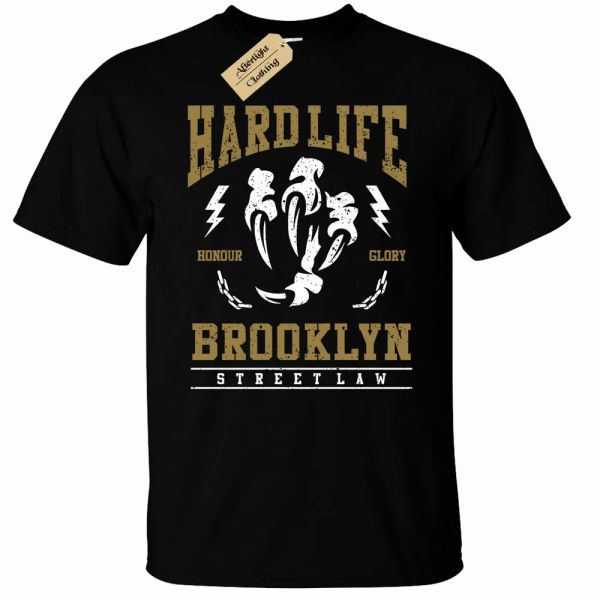 

men's life hard t-shirt brooklyn street law honor glory urban, White;black