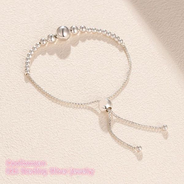 

link, chain 2021 winter 100% 925 sterling silver string of beads sliding bracelet women original jewelry accessories, Black