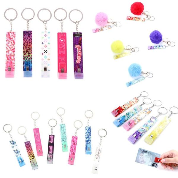 

keychains acrylic debit grabber keychain ball card plastic clip for long nails, Silver