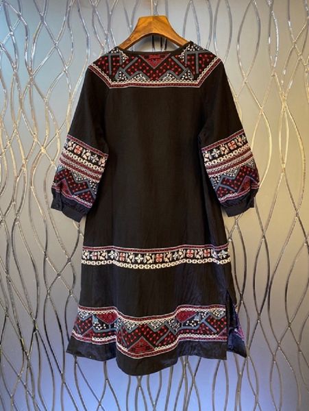 

dresses vintage retro summer fashion style women bow deco exquisite embroidery straight casual cotton vestidos feminino, Black;gray