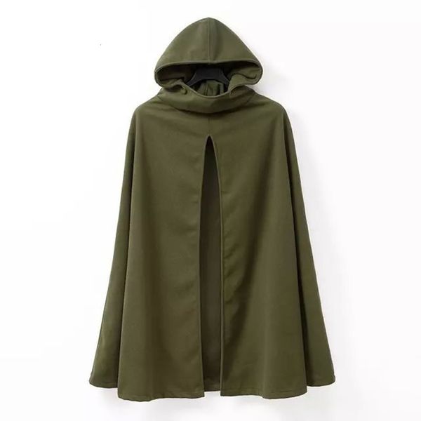 

autumn wind army green hooded front piece big cape tweed coat, Black;brown